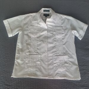 Boys Cuban Guayabera White Embroidered Short Sleeve Shirt